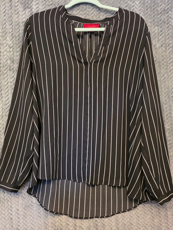 Jennifer Lopez Tops - Jennifer Lopez Black Blouse with White Pinstripes